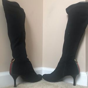 Gucci canvas web d ring knee high boots